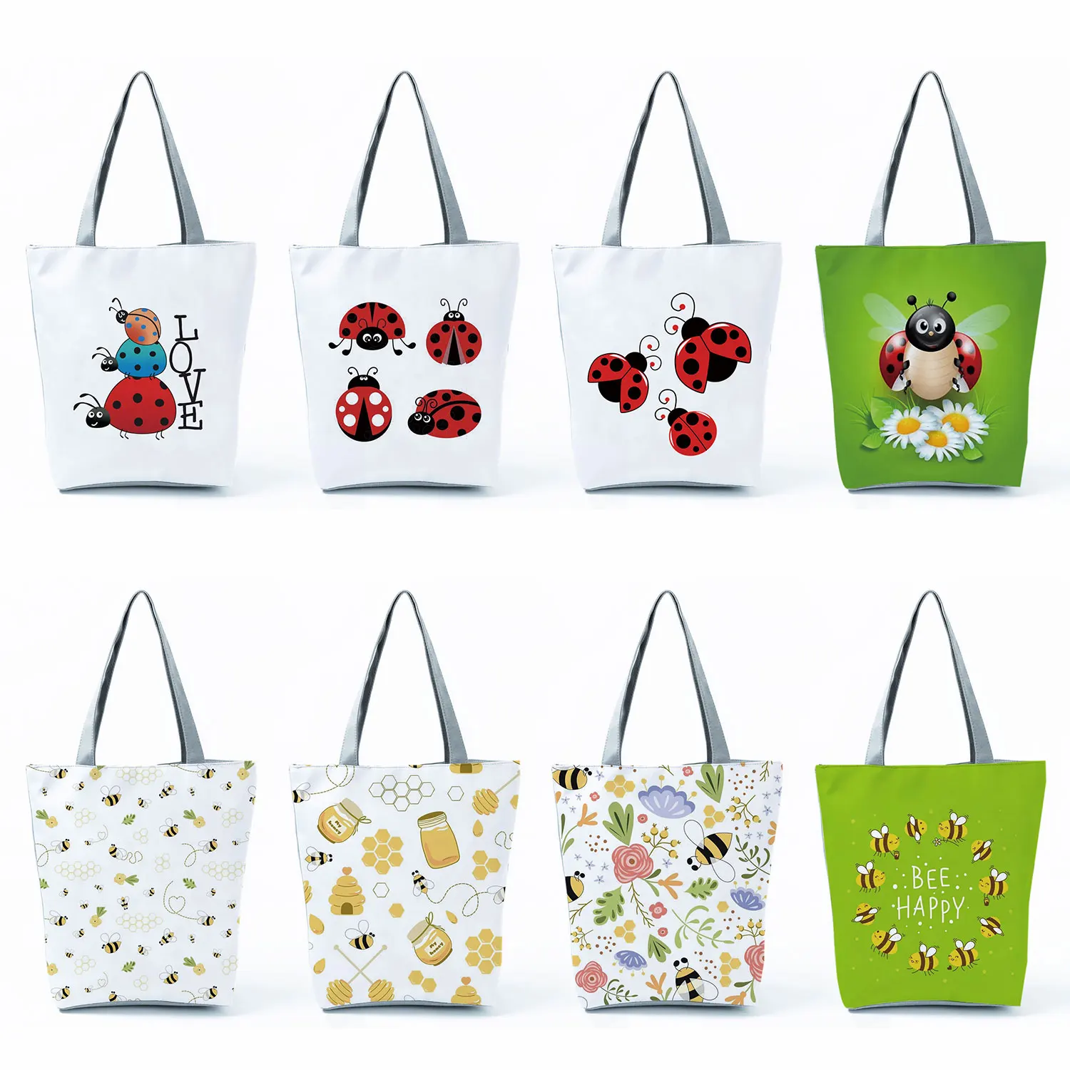 

Cute Cartoon Bee Ladybug Print Tote Bag High Capacity Handbags Foldable Shopping Bag Cheap Portable Women Shoulder Bag Beach Bag