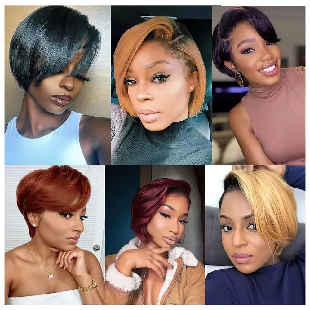 Short Pixie Cut Bob Wigs Lace Front Human Hair Wigs Natural Black Color Brazilian Straight Remy 100% Human Hair wig
