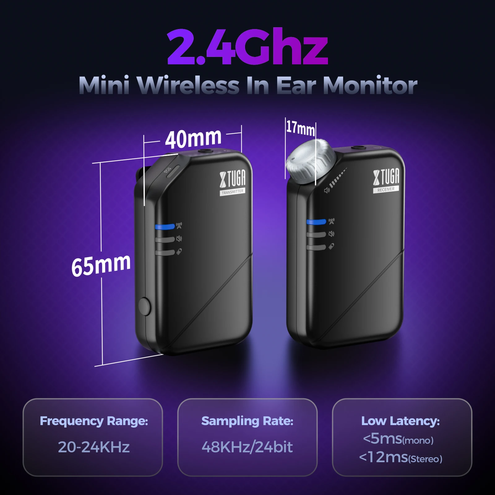XTUGA Wireless In-Ear Monitor System - 2.4G Stereo/Mono IEM With 8HR Battery