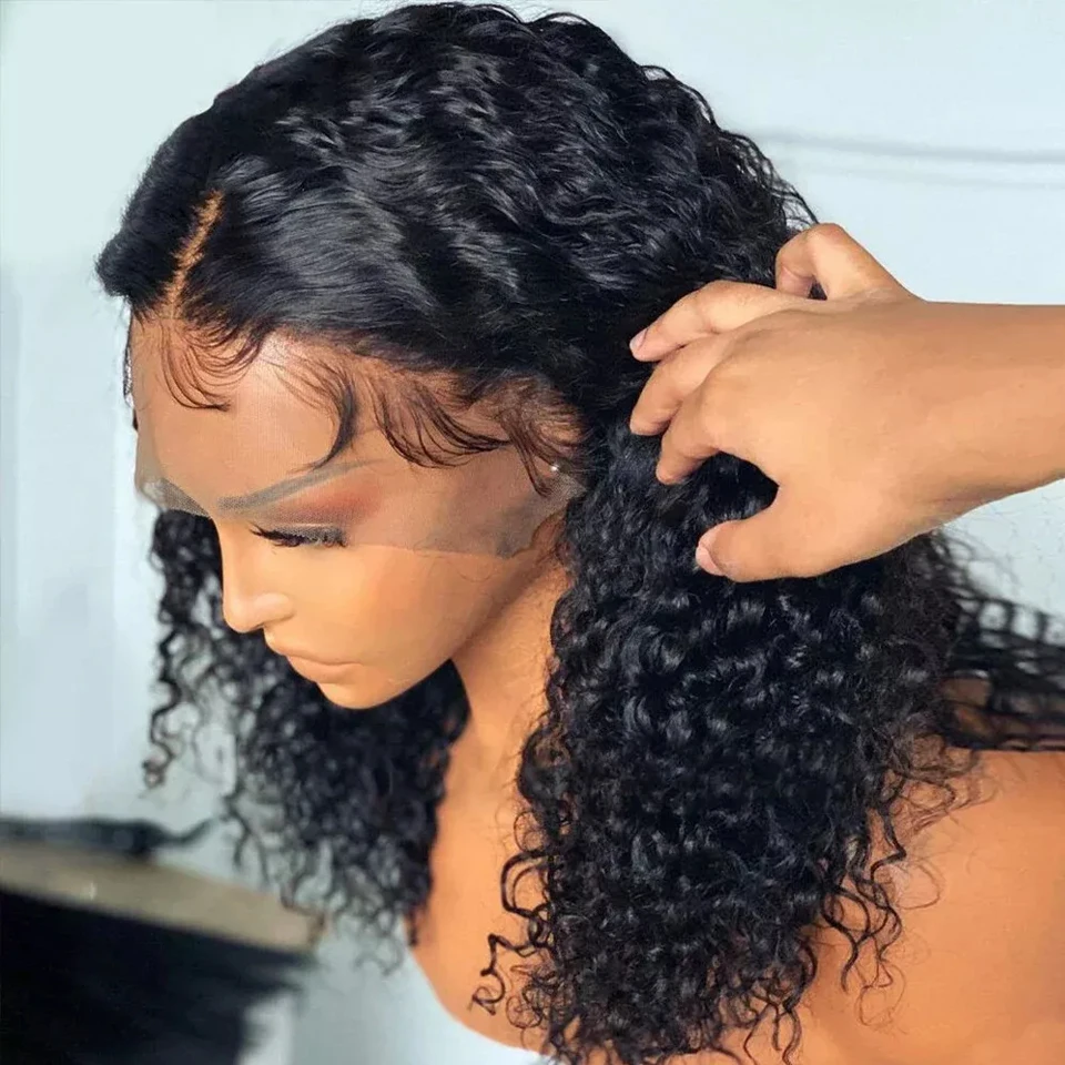 Brazilian Curly Short Bob Wig Human Hair 13x4 Transparent Lace Frontal Wig Deep Wave Lace Front Wigs 180% Density For Women