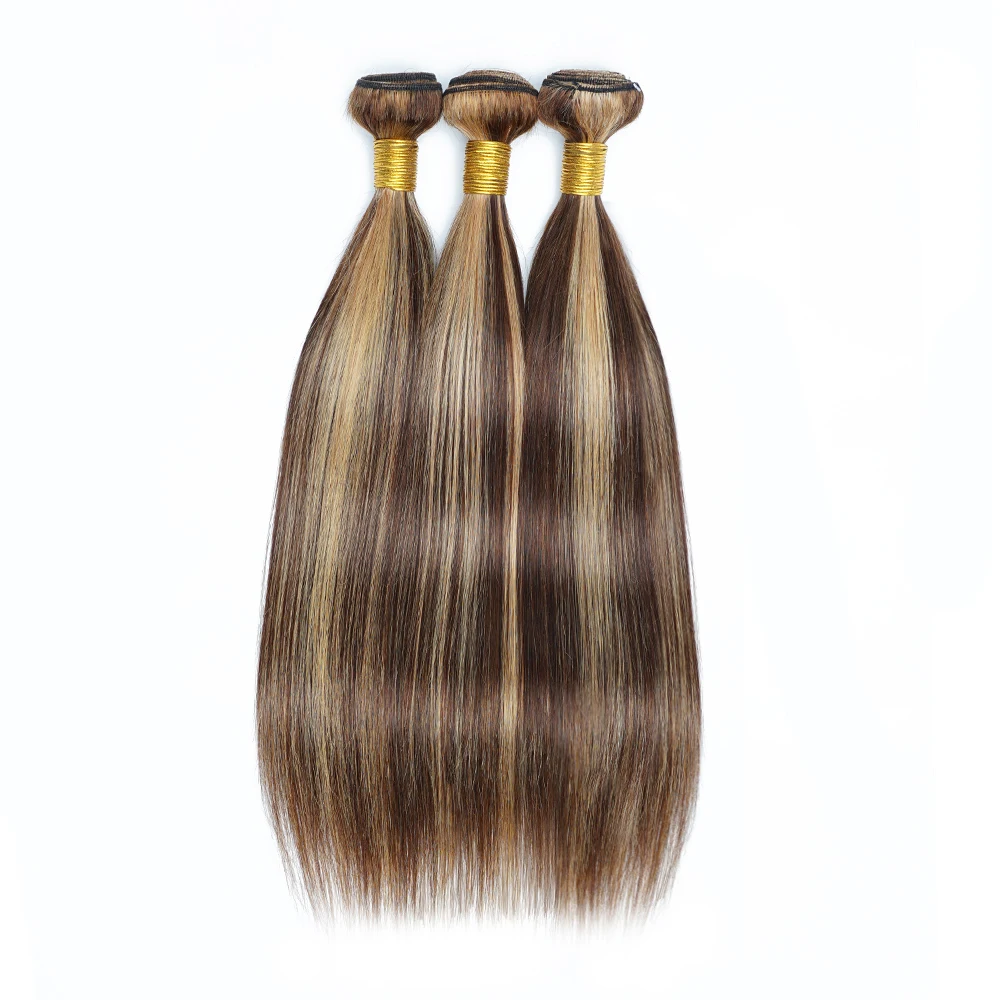 

28 30 Inch Honey Blonde Straight Bundles P4/27 Highlight Straight Human Hair Bundles Brown Colored Brazilian Hair Weave Bundles