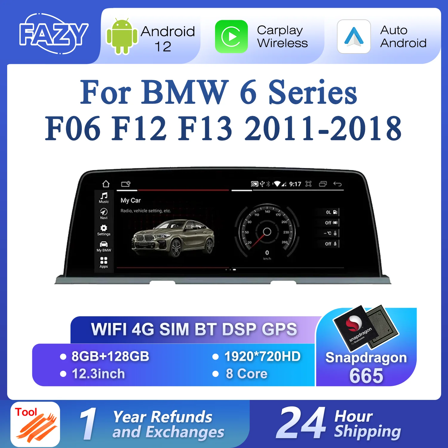 

Android 12 8+256GB CarPlay For BMW 6 Series F06 F12 F13 2011-2018 GPS Car Multimedia Player Navi Auto Radio DSP Stereo Receiver