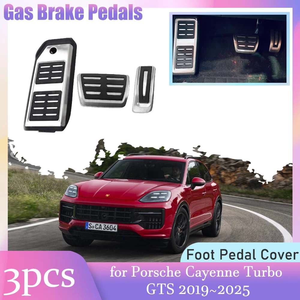 Car Stainless Steel Pedal for Porsche Cayenne Turbo GTS ~ Rubber Anti-Slip Fuel Brake Footrest Pad Cover Accessorie