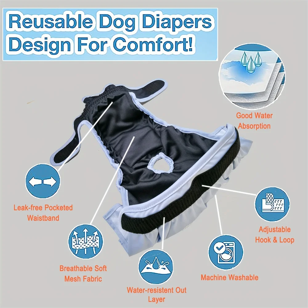 Washable Dog Diapers 2-Pack Physiological Pants Cartoon Print Diaper Reusable Sanitary Panties Nappy Belly Wrap for Female Dogs dog diapers pet diapers dog nappies