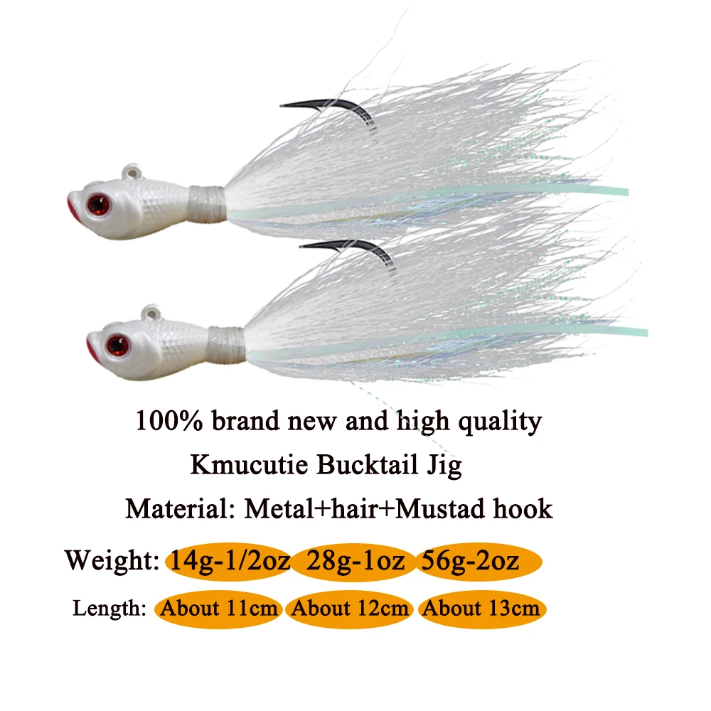 Kmucutie 10pcs Bucktail Jigs(Glow in Dark) Free Soft Worms Saltwater/Freshwater 1/2oz 1oz 2oz  for Flounder/Fluke/Striper/Bass images - 6