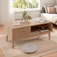 Anajqaqia Table basse 100x50x43cm avec tiroir et compartiment ouvert, table d'appoint rectangulaire, table de canapé pour salon, chambre à coucher 3