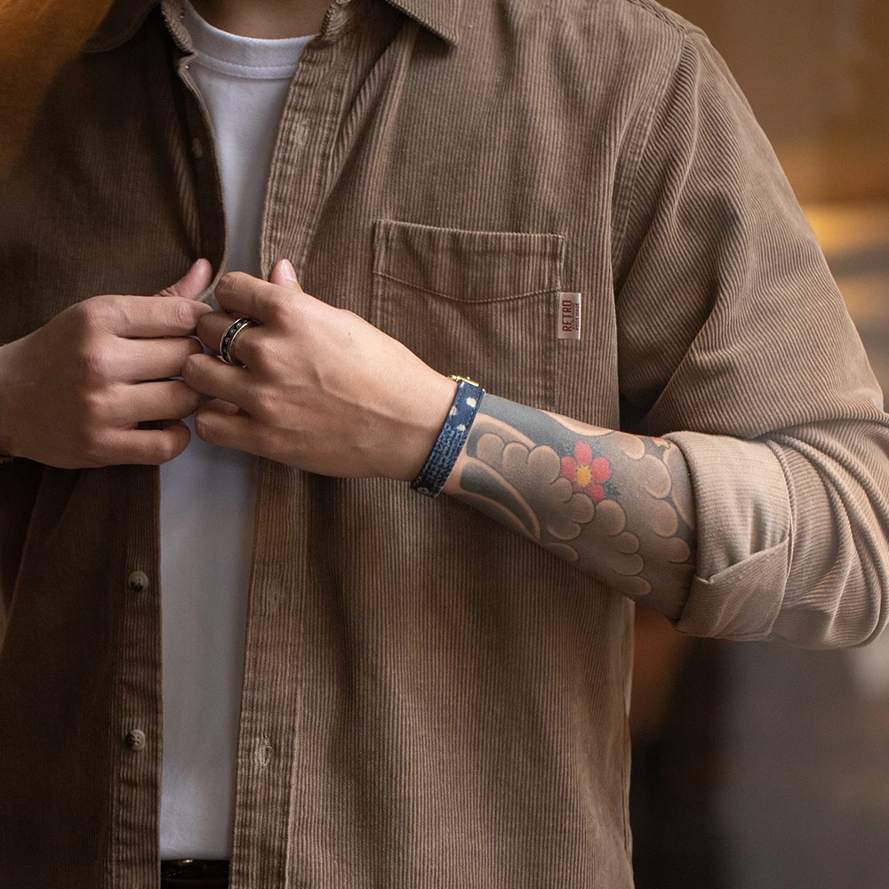 Maden Retro Splicing Cloth Bracelet Brass Top Layer Vegetable Tanned Cowhide Bracelet Accessories for Men And Women 24cm Length