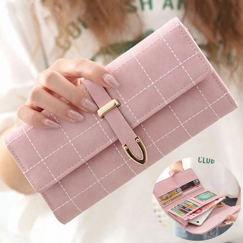 Carteras largas cuadros para mujer, tarjetero a la moda, sencillo, para estudiantes, bolso de dinero, monederos de estilo coreano, bolso de mano Ulzzang con estilo| | - AliExpress