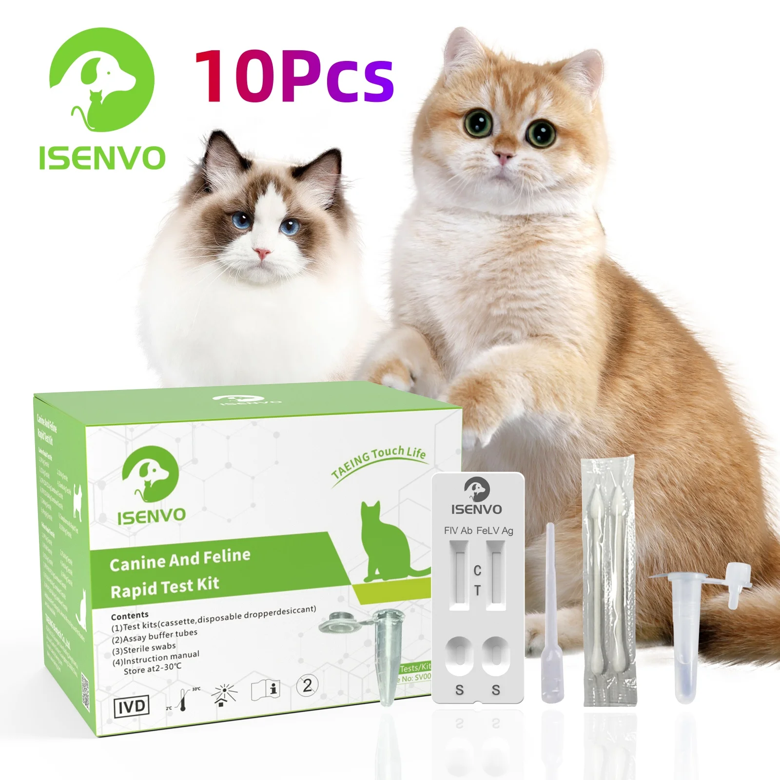 10 Pcs (FIV+FeLV) Feline Immunodeficiency & Leukemia Combo Test Kits Cat & Kitten Home Health Detection