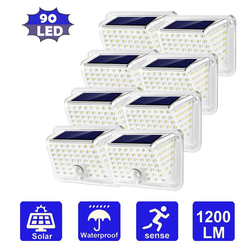 Solar Wall Lights Outdoor 90 LED with Case Solar Motion Sensor Lamp Waterproof Solar Energy LED Lamp for Garden Yard Garage