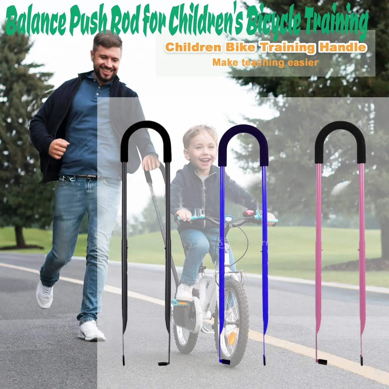 Children's Bicycle Safety Training Handle Balance Push Rod Balance Bike Training Handle Parent Bar for Cycling Riding Beginner