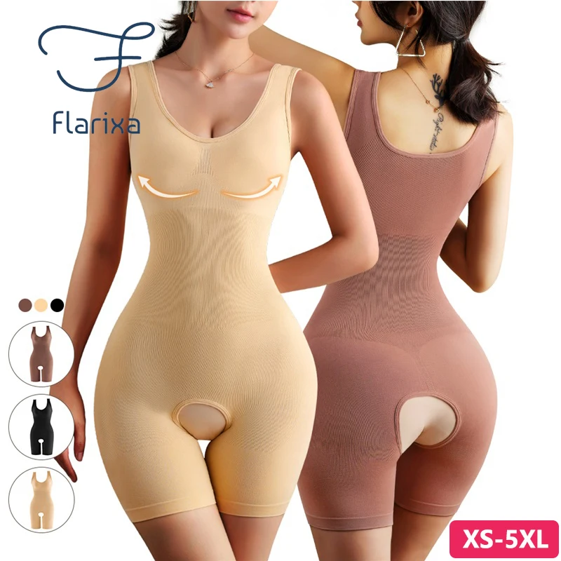 Flarixa Plus Size Butt Lifter Body Shaper Body Da Donna Con Apertura Sul Cavallo Controllo Della Pancia Shapewear Intimo Dimagrante Senza Cuciture 5Xl