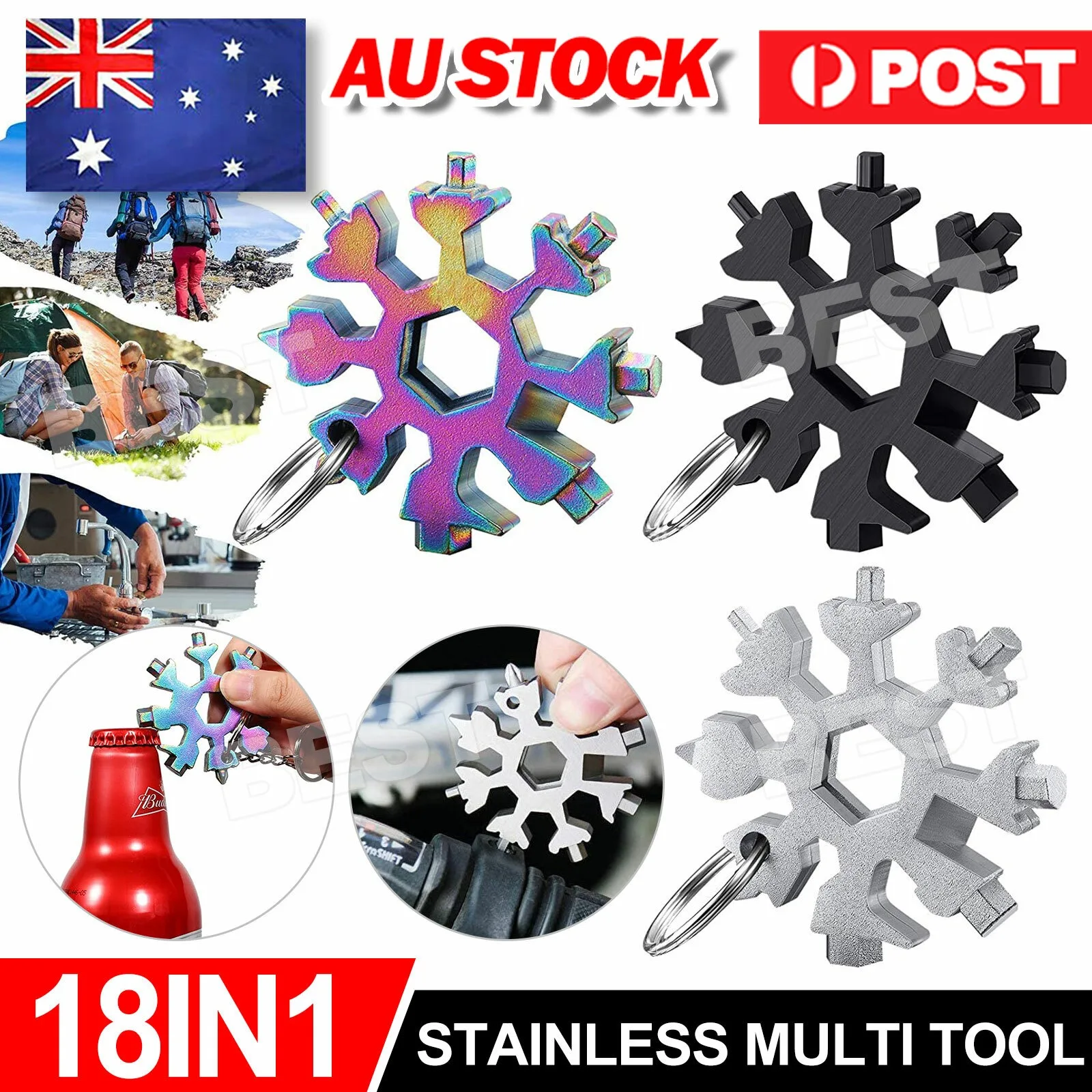 Stainless Multi Tool Snowflake Shape Keychain Universal Screw Wrench Pocket Tool