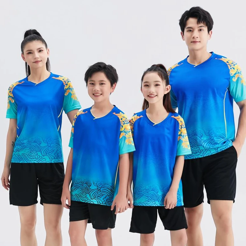 China Dragon Table Tennis Shirt Asian Pattern Badminton Shirt Men Women Child Training Ping Pong Clothes Game Clothes Red Blue