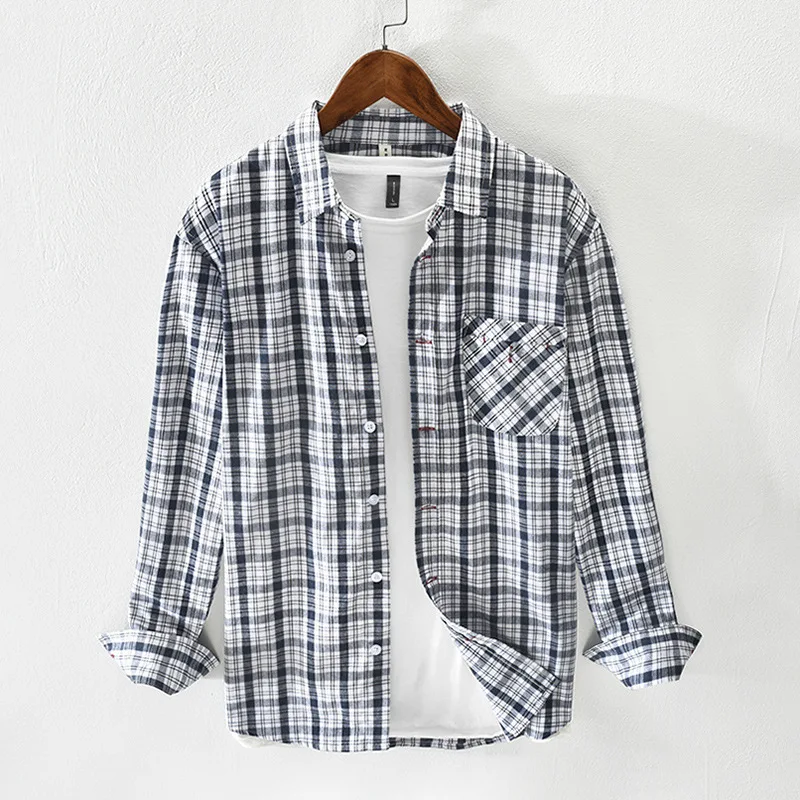 new Plaid shirt Men long Sleeve Shirt Casual Social Slim Shirt male Mens Dress Shirts Lapel pocket men&lsquo;s Cardigan Full open