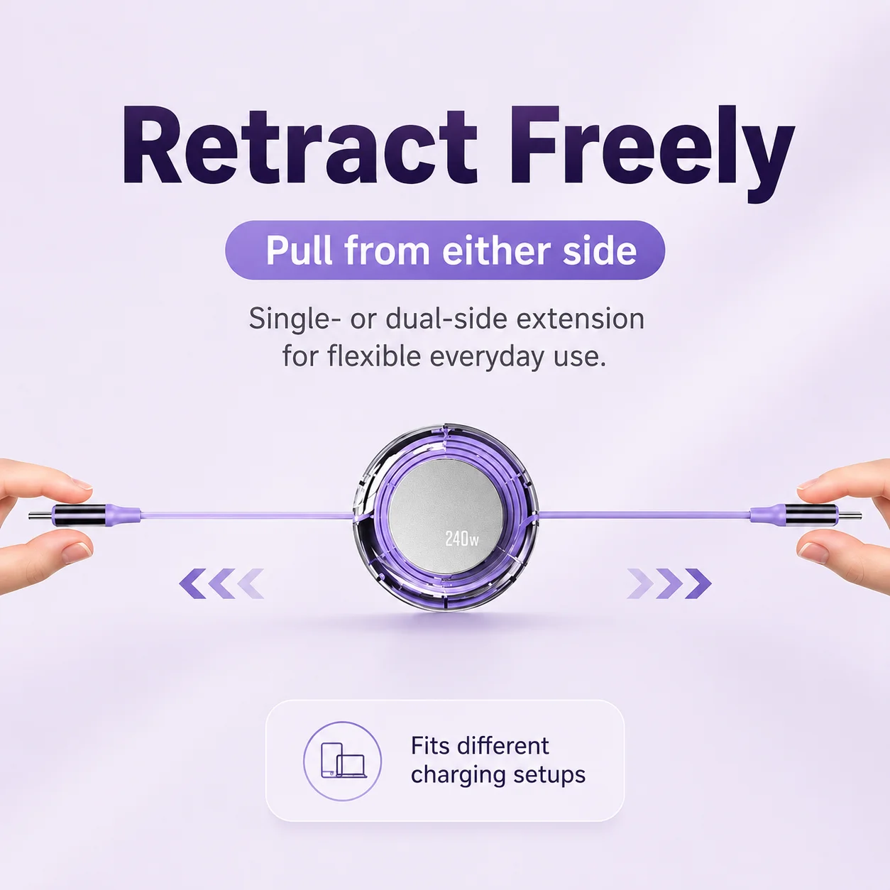Premium High-Speed Retractable USB-C Charging Cable, 240W Power with Fast Charge and Data Transfer Capabilities