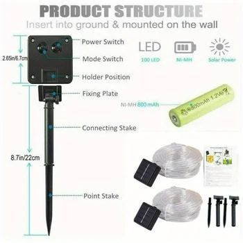 LED Solar String Lights Garden Waterproof Tube Rope Lamp Christmas Garland Fairy Lights For Outdoor Holiday Decoration Lighting 5