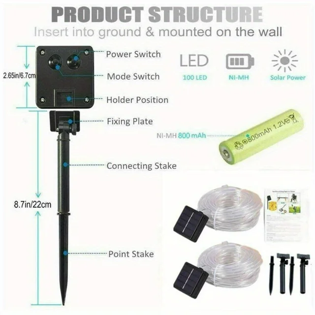 LED Solar String Lights Garden Waterproof Tube Rope Lamp Christmas Garland Fairy Lights For Outdoor Holiday Decoration Lighting 5