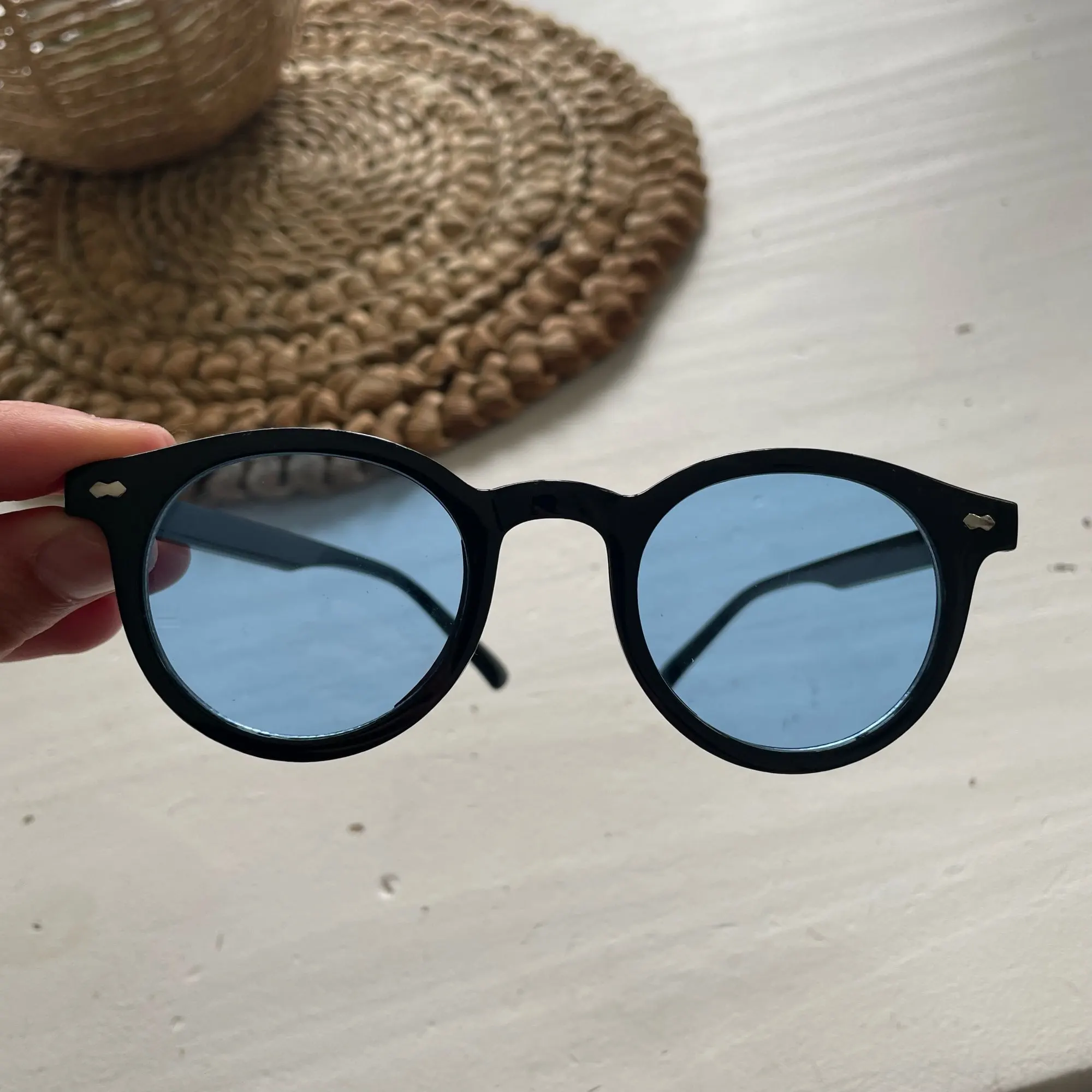 Small Round Ocean Sunglasses - Retro Clear Rivet Punk Shades photo review