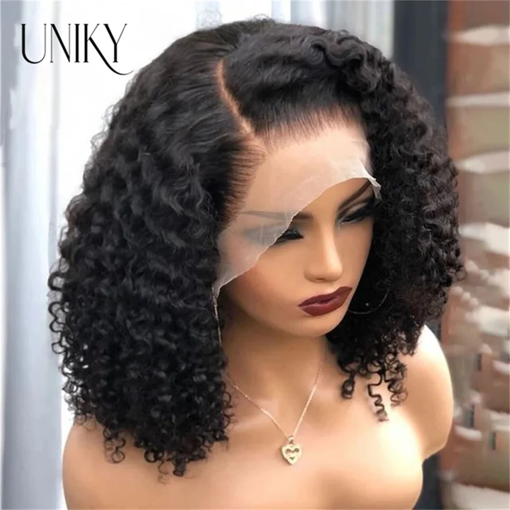 

12A Deep Wave Wig 180% Density Pre-Plucked Side Part Short Bob Lace Frontal Brazilian Virgin Human Hair Wigs For Black Woman