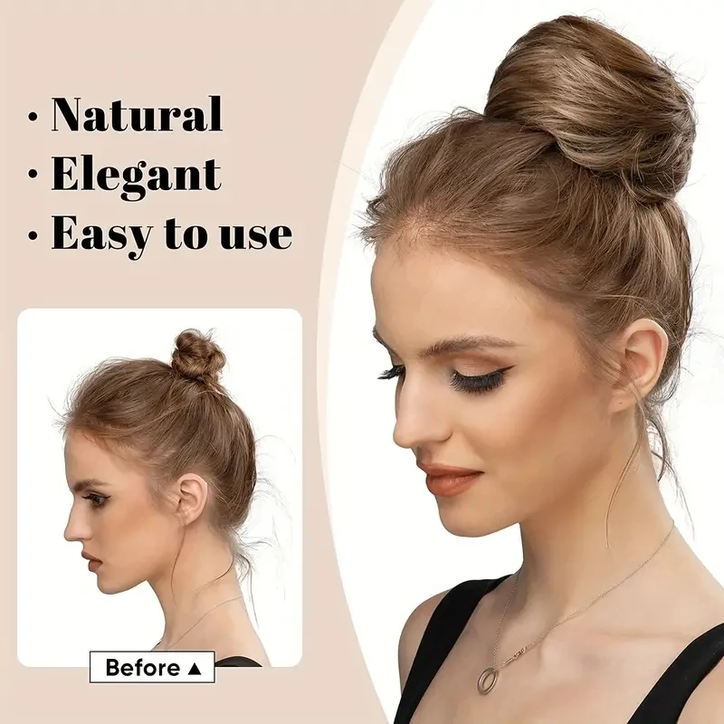 100% Human Hair Bun Straight Updo Scrunchies Elegant Donut Chignon With Elastic Rubber Band Scrunchy Hairpiece Brown Color human hair bun pieces