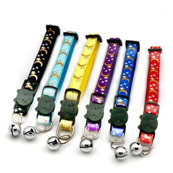 Gold Stars and Moon Cat Collar with Reflective Safety Buckle and Bell 3