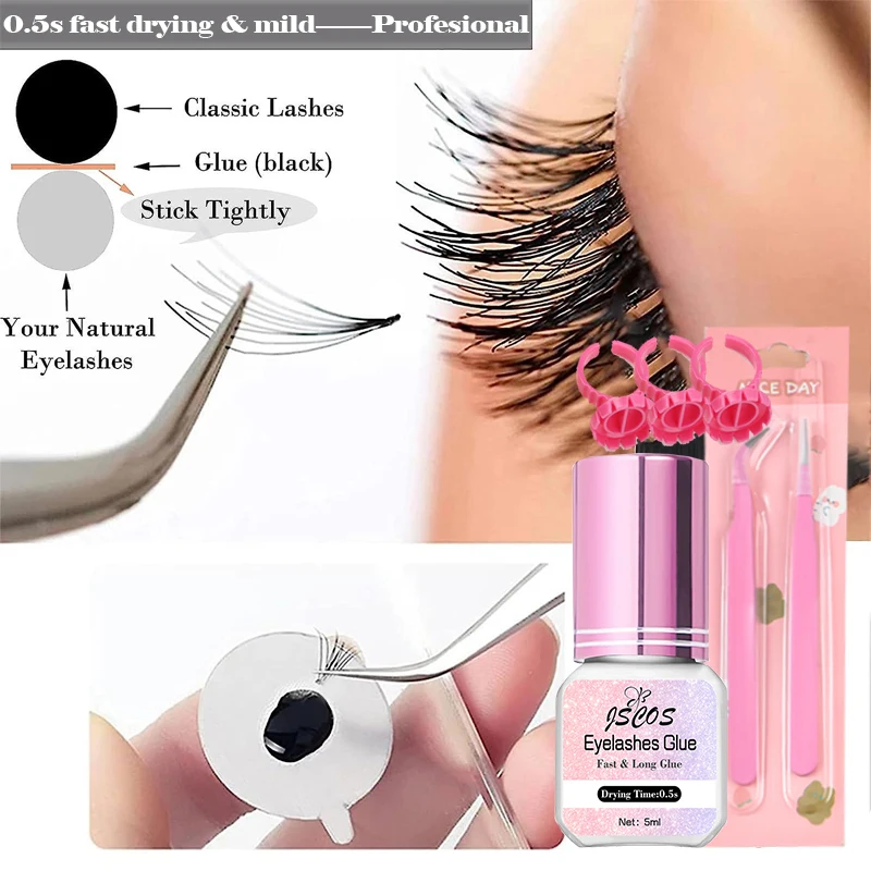 

JSCOS Extra Strong Eyelash Glue Extension Supplies 5g 0.5 Second Dry Lash Glue for False Eyelash Waterproof Adhesive Lift