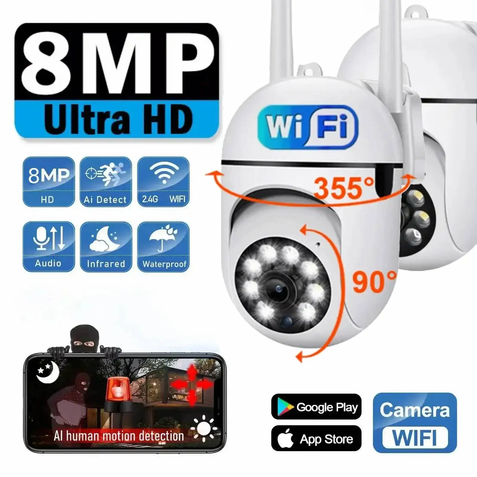 Telecamere di sicurezza senza fili per esterni magnetici – video HD 2K, rilevamento del movimento, visione notturna, impermeabile, controllo intelligente app, facile installazione per sorveglianza