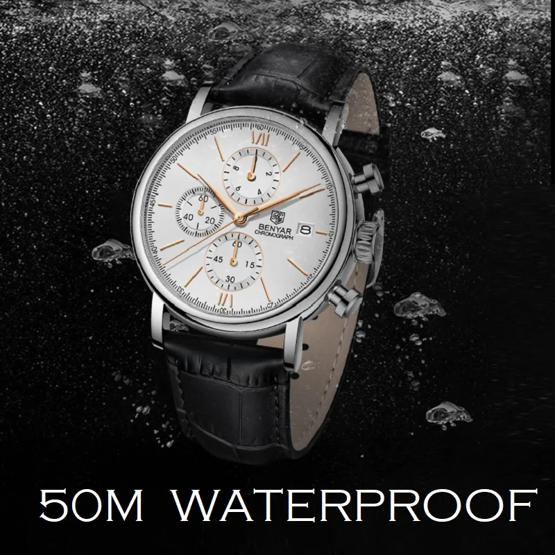 Benyar-男性用のオリジナルの日本のスポーツ腕時計,耐水性,ミリタリースタイル,クォーツ50m
