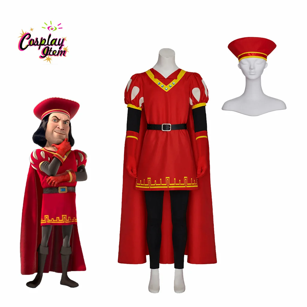 

NEW Lord Farquaad Cosplay Costume Green Monster King Farquaad Suit Halloween Fancy Red Outfit Cloak for Men Adult