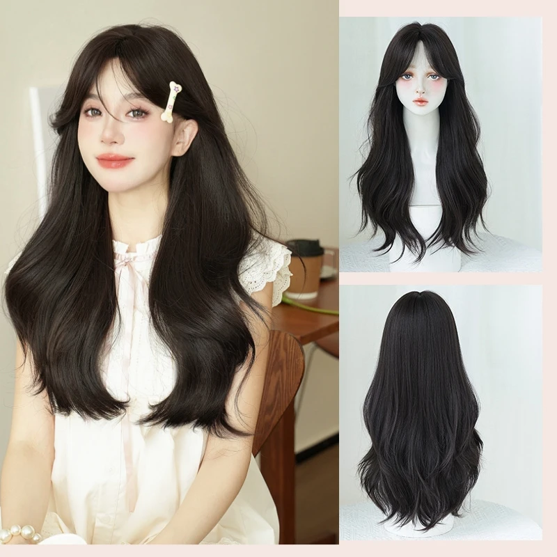 

67CM Wig Women Long Curly Hair Big Waves Black Full Head Cover Chemical Fiber Comfortable Hair Cover Long Hair Daily Party Wig