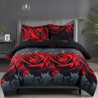 3D Red Rose Printed Comforter Set 3 Piece Queen Size Soft Microfiber Bedding Set Romantic Floral Bed Set with Pillowcases