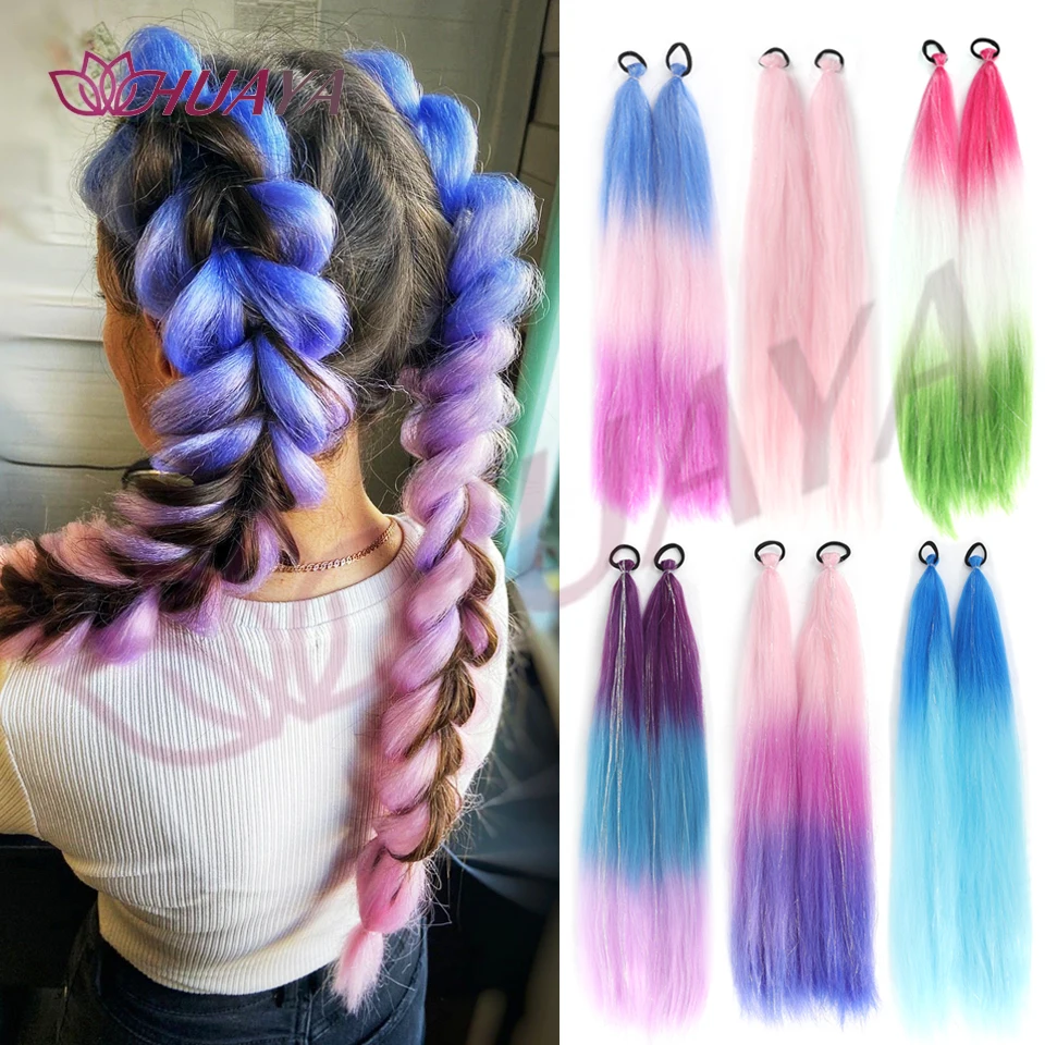 Synthetic Braiding Hair Extensions 2-pack Colorful Braid Ponytail Extension With Hair Tinsel Jumbo Ponytail For Women
