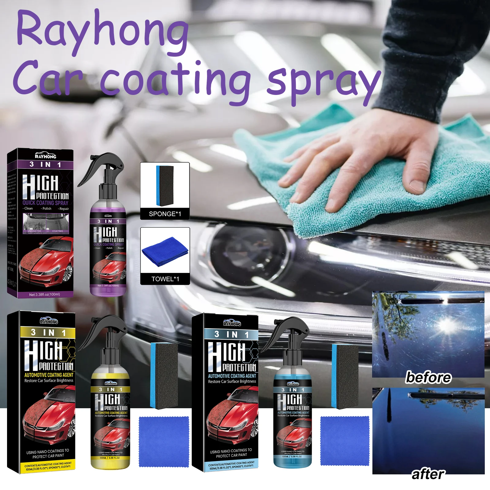 Effective Car Coating Spray Restore Gloss Remove Scratch Deep Cleaning Protective Waterproof Maintainence Car Coating Spray