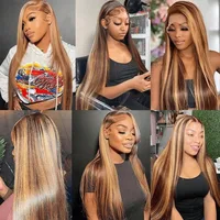 Perruque Lace Front Ombrée en Cheveux Humains, Perruque Frontale 13x4HD, Perruque Droite 4/27, Perruque Ombrée Brun Blond en Cheveux Humains, Densité 200 6
