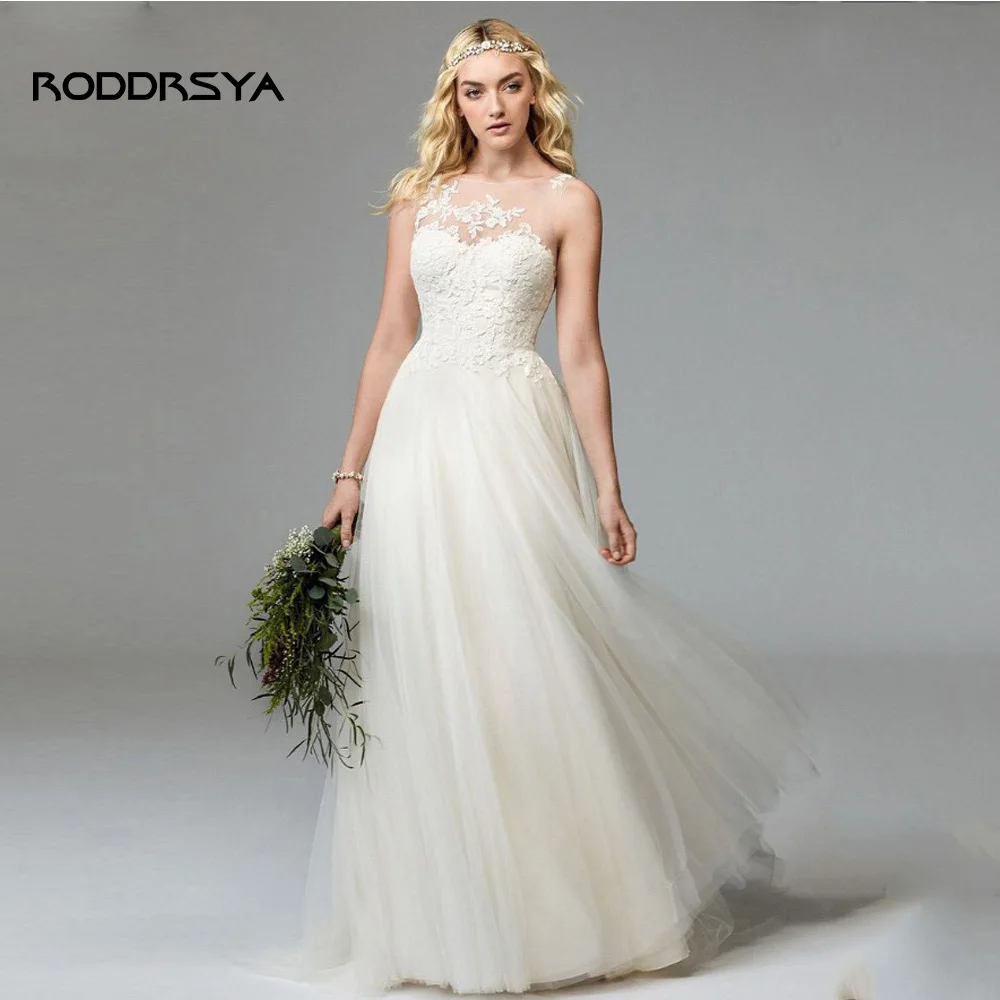 RODDRSYA Lace Strapless Wedding Dresses For Women Elegant Tulle Bridal
