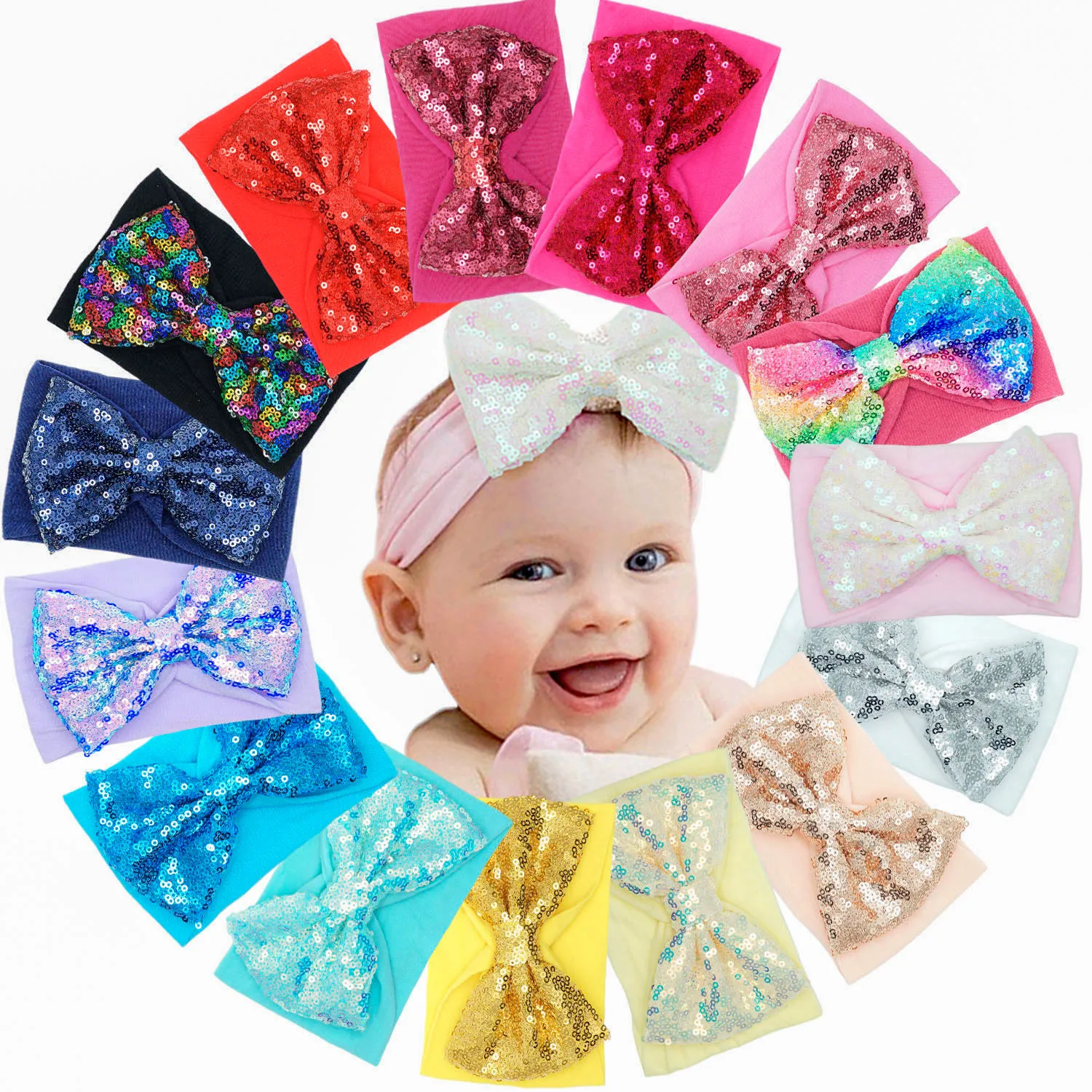 

15PCS Newborn Baby Headband For Girls Elastic Knit Children Turban Baby Bows Soft Nylon Kids Headwear Hair Accessories