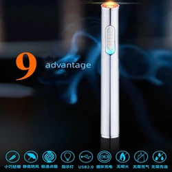 2022 Hot Sale Personalized Creative Metal Windproof Tungsten Wire Lighter, USB Charging, LED Display Lighter Men's Gift