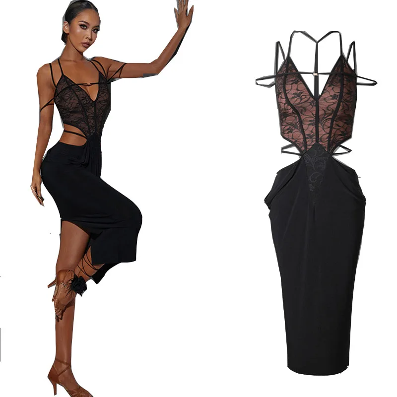 

latin dress black long sexy latin competition latin dressTango Salsa Cha Cha Samba Rumba dress zym 2334