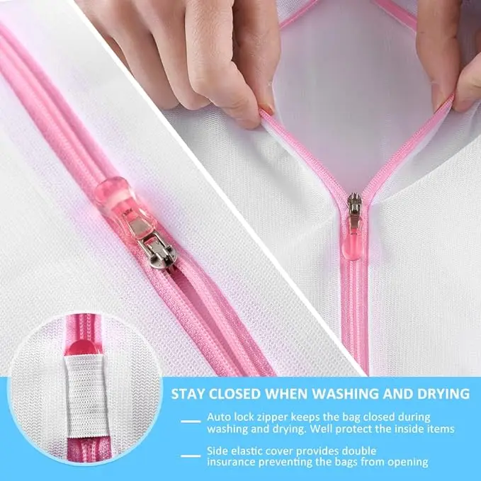 7-piece mesh laundry bag set with zippers. Protects delicates like bras, lingerie, and hosiery. Ideal for travel or home use. 4