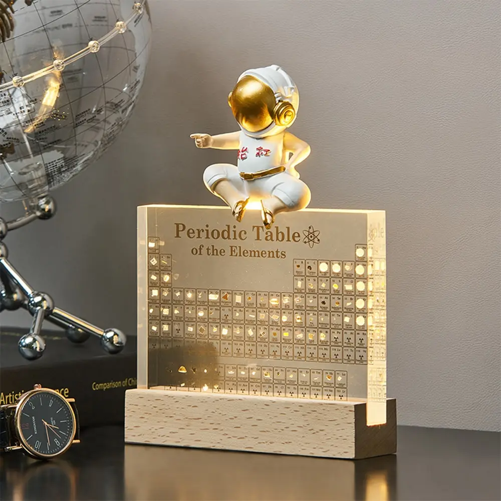 

Acrylic Periodic Table Of The Elements With USB Light Wooden Base Astronaut Home Decor School Chemical Teaching Display Ornament