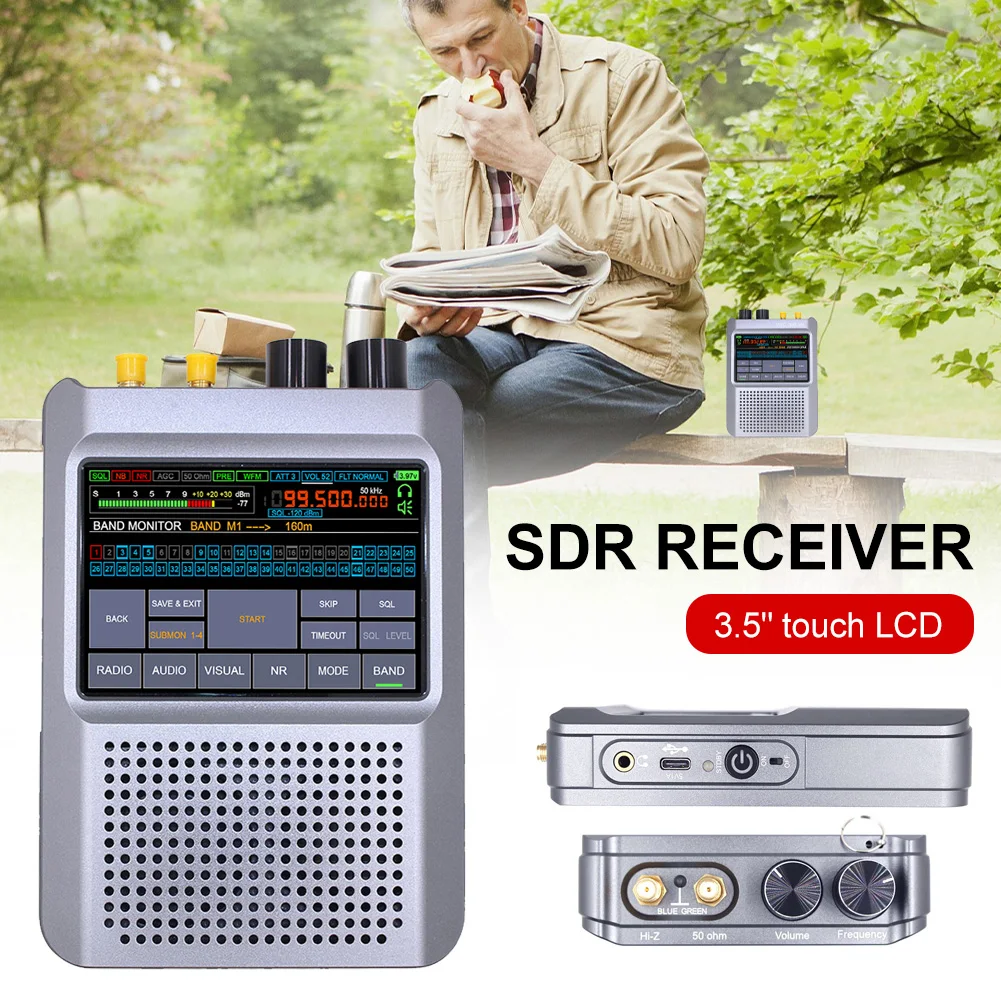 DSP2 SDR Malachite Radio Receiver 10kHz-380MHz 404MHz-2GHz Radio Speaker Built-in Speaker 5000mAh Battery Adjustable Filter