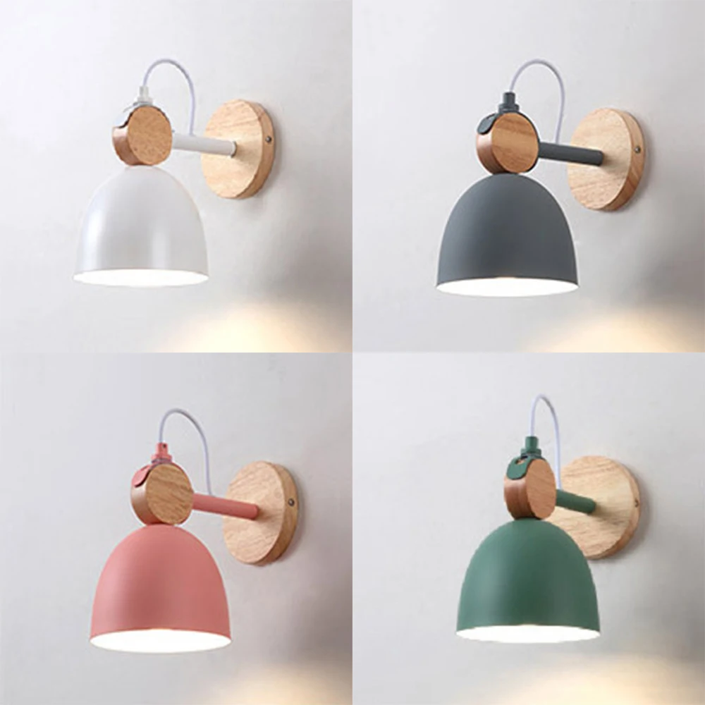 

Nordic Wall Lamp Creative Macaron Solid Wood Wall Light for Bedroom Bedside Living Room E27 LED Modren Wall Sconce Indoor Lights