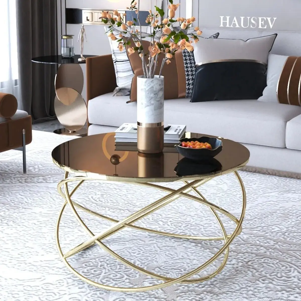 Modern Center Table Gold Legs Unbreakable Mirror Glass Luxury Nordic Round Coffee Table for