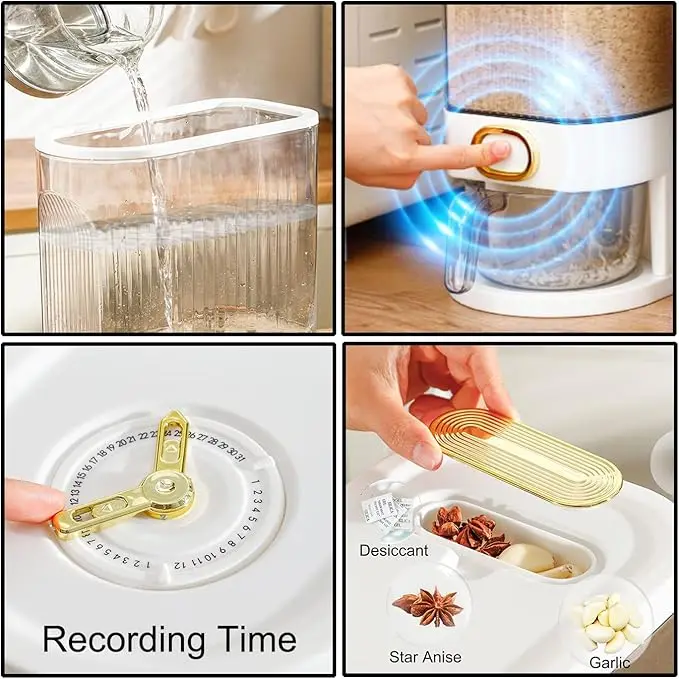Clear Airtight Rice Dispenser - Large Capacity with Measuring Scale & Moisture-Proof Lid (For Grains/Coffee/Beans) 5