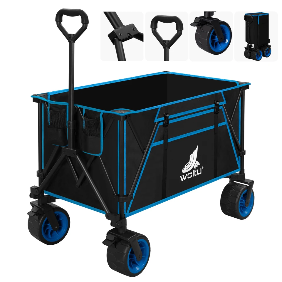 Carrello Da Spiaggia Pieghevole Nadonli Con Ruote Fuoristrada, Portata 158kg, Telo Oxford 600D Impermeabile, Per Campeggio E Spesa, Blu