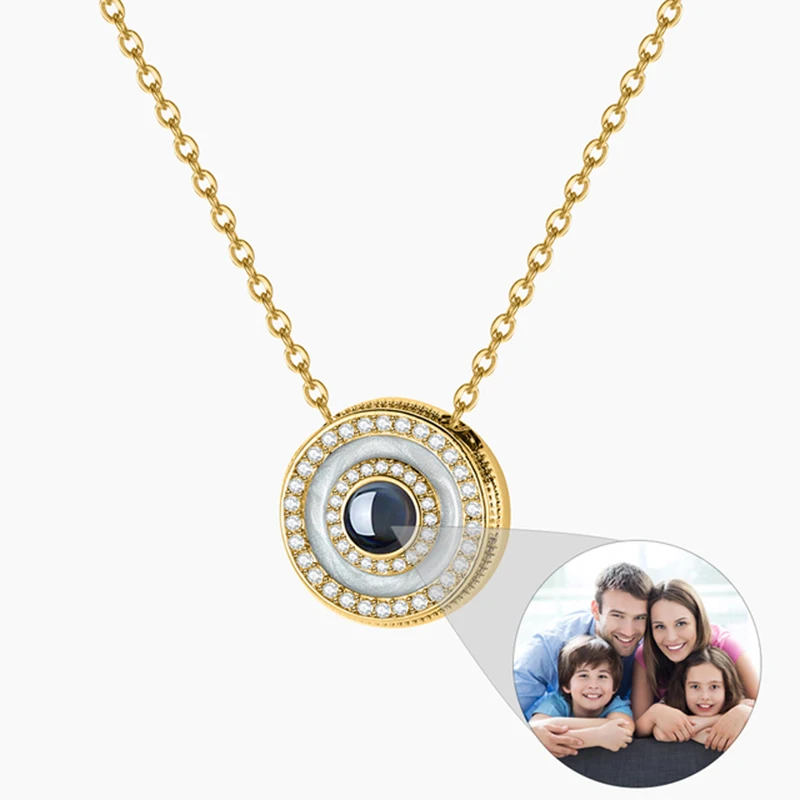 Dascusto Customized Photo Necklace For Women Personalized Projection Picture Round Pendant Necklace Custom Jewelry Memorial Gift