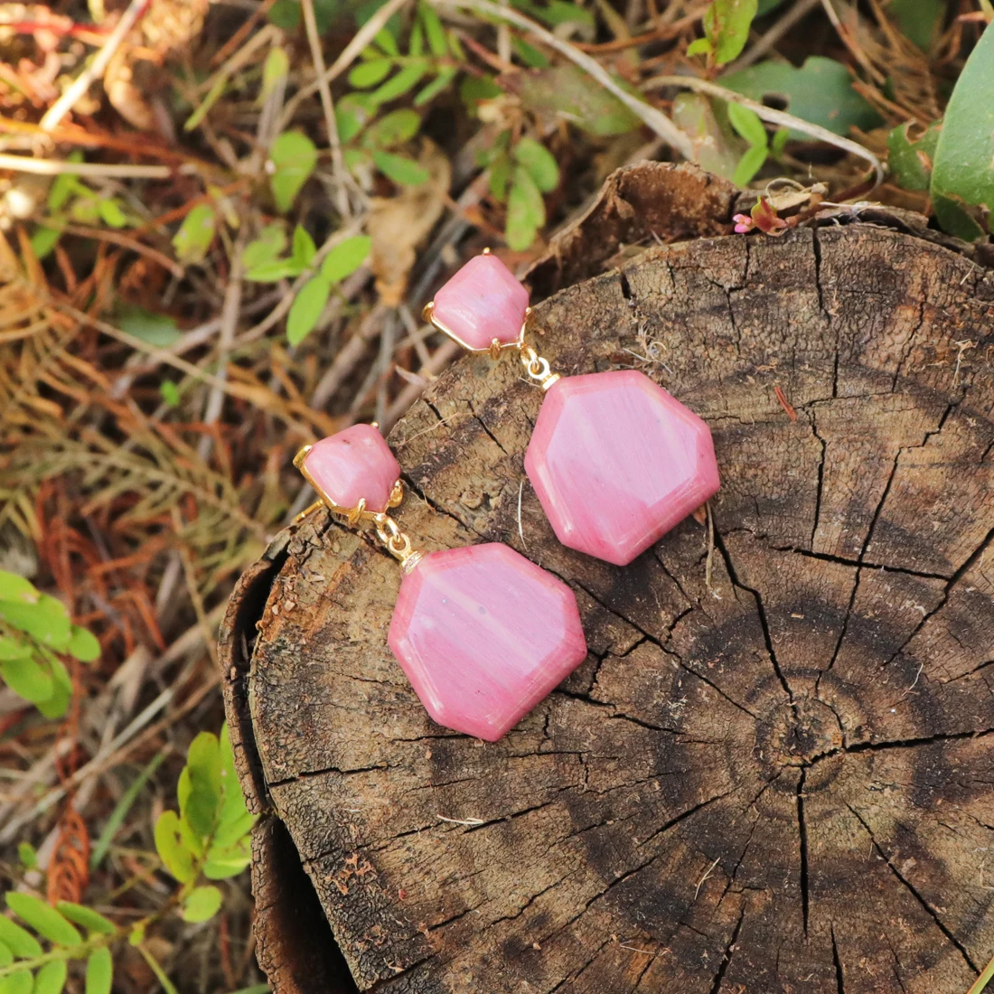 New Women Chic Hyperbole Earrings Bold Fashion Stud Earring Rhodochrosite Stones Teengirls Jewelry Bijoux Wholesale