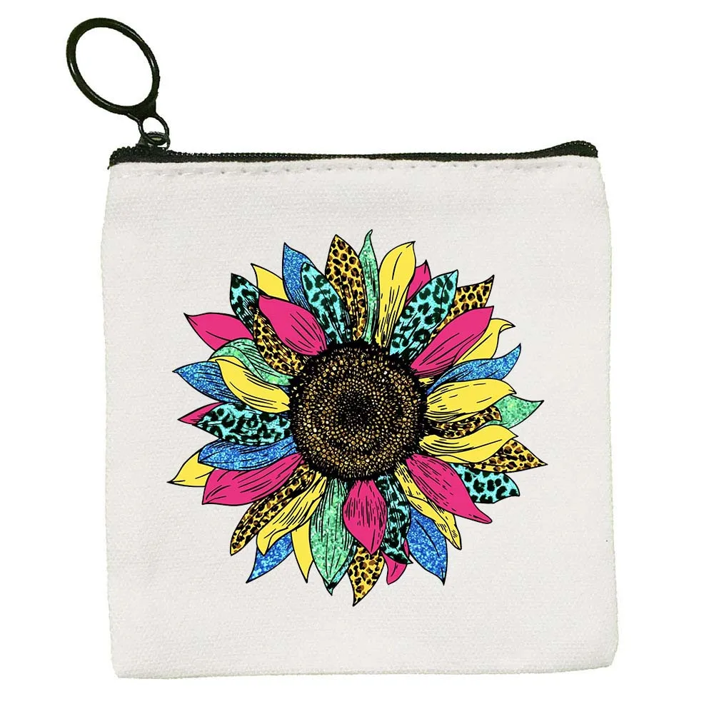 

Beautiful Sunflower Smile American Flag Tie Dye Coin Purse Zipper Wallet Canvas Key Bag Small Money Pocket Cute Kids Wallet Gift