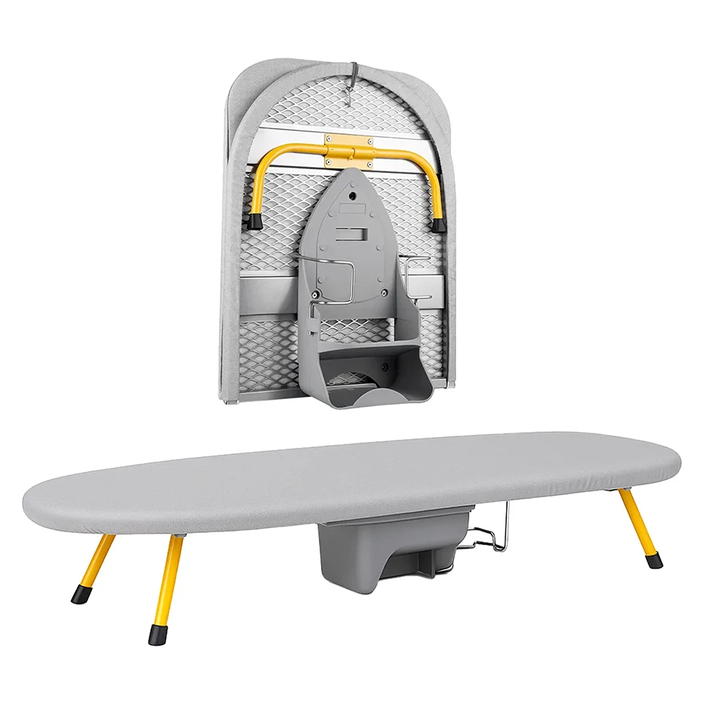 Tabla de Planchar Plegable con Montaje en Pared y Superficie Tipo Mesa | Funda Acolchada Desmontable y Lavable | Malla Transpirable Anticorrosión | Espacio para Plancha y Gancho Integrado | Kit de Instalación Incluido